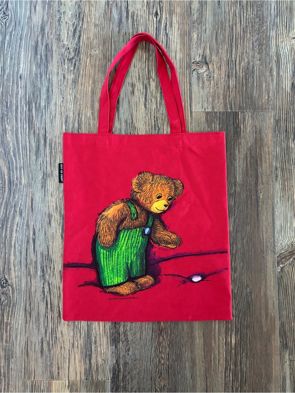 Urban Outfitters Out of Print Corduroy Bear Graphic Printed Tote Book Bag Red